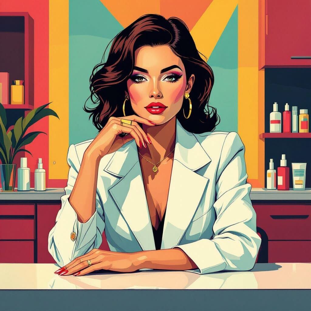 Pop Art Woman in Nail Salon, 1980s Style