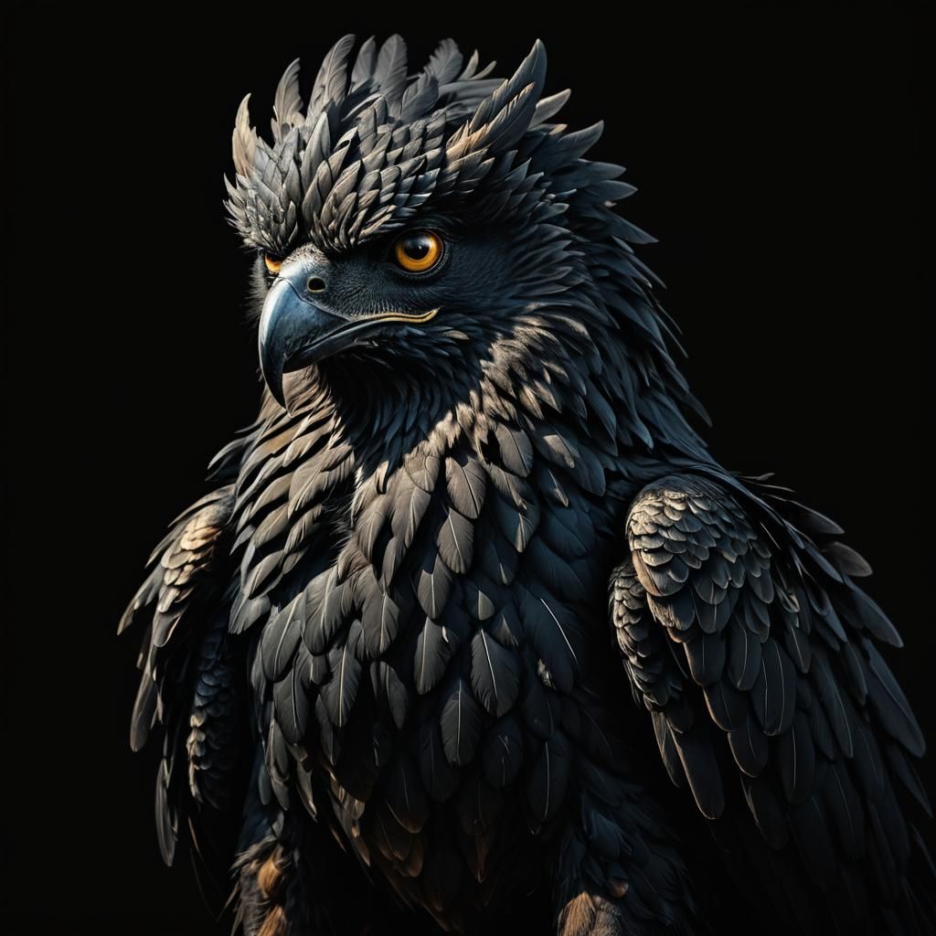 Majestic Black Gryphon in Dark Fantasy Illustration