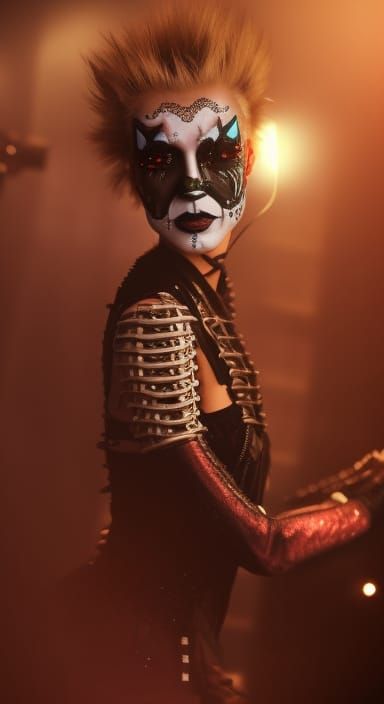 Cyborg Punk Girl with Kiss Makeup in Solarpunk Style