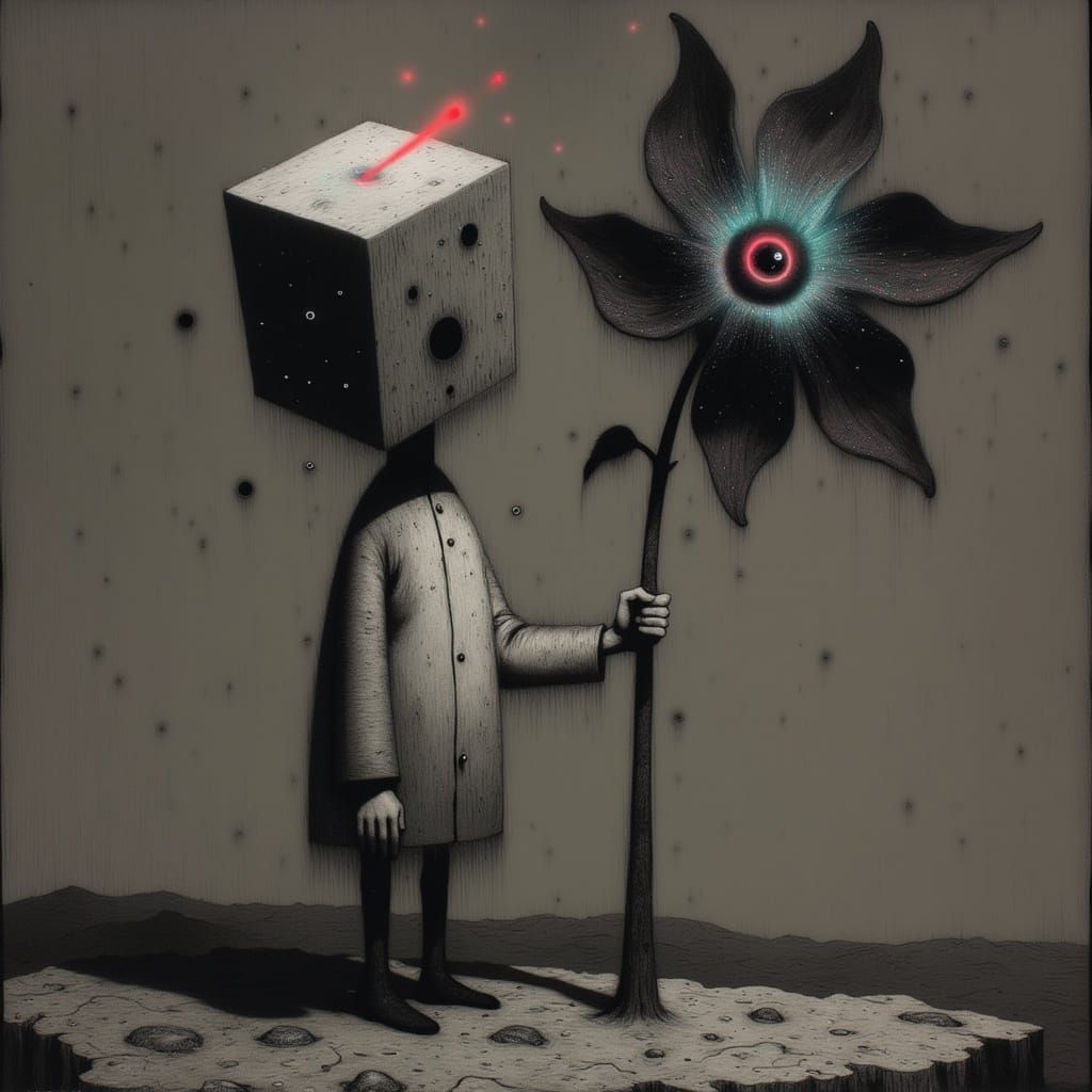 Muscular Man with Cube Head Digital Art