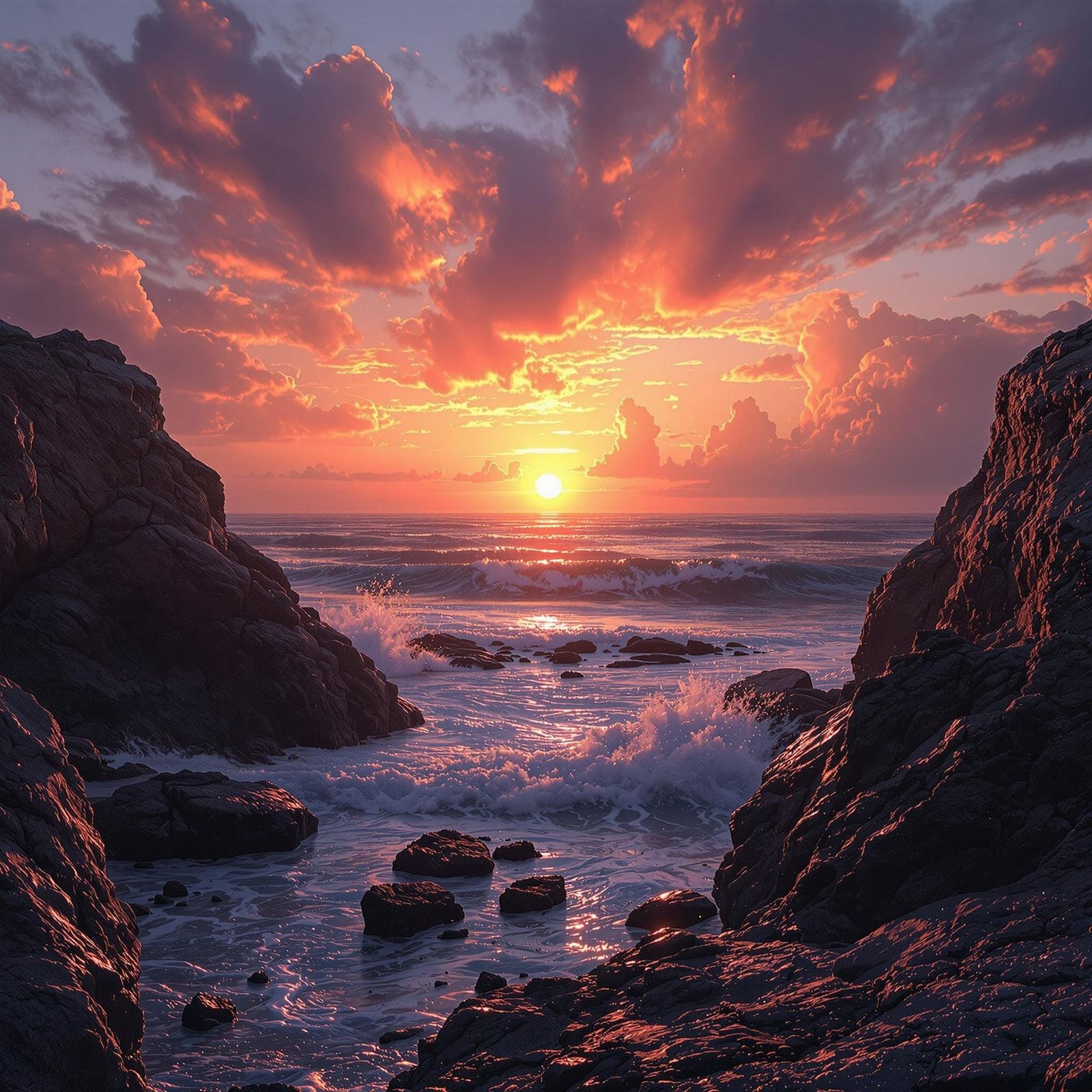 Hyperrealistic Sunset Sky Digital Art Golden Hour