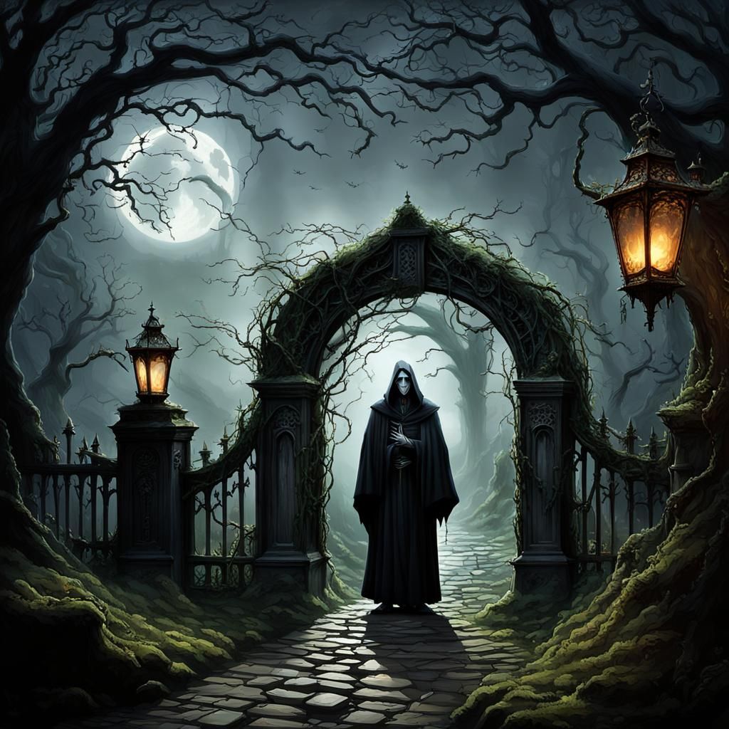 Grim Reaper at Mystical Gate in Ethereal Light