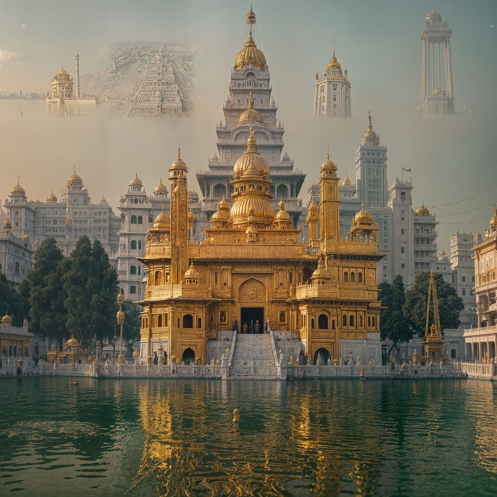 Dramatic Golden Temple in Cinematic Style