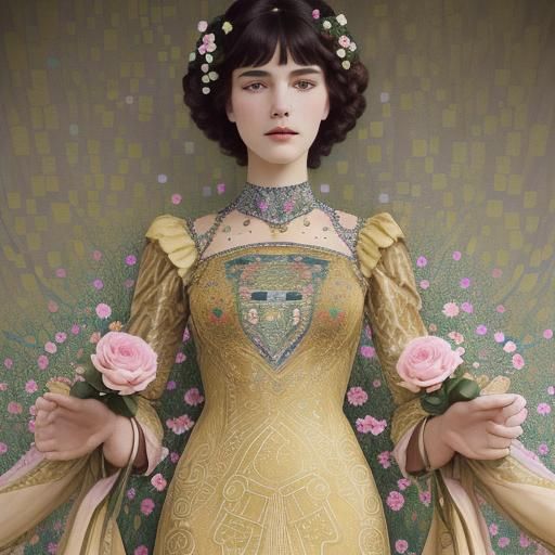 Floral Embroidered Dress in Art Deco Style