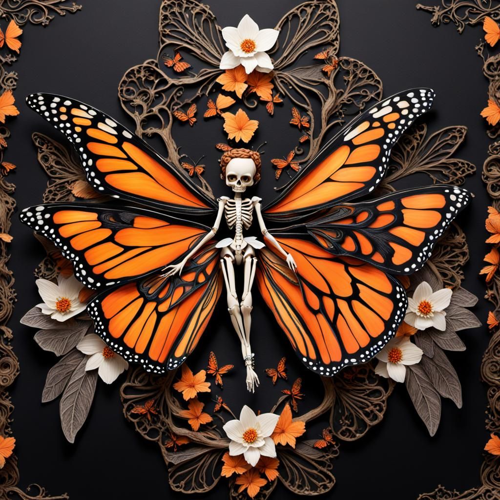 Ethereal Bone Fairy with Monarch Butterfly Wings