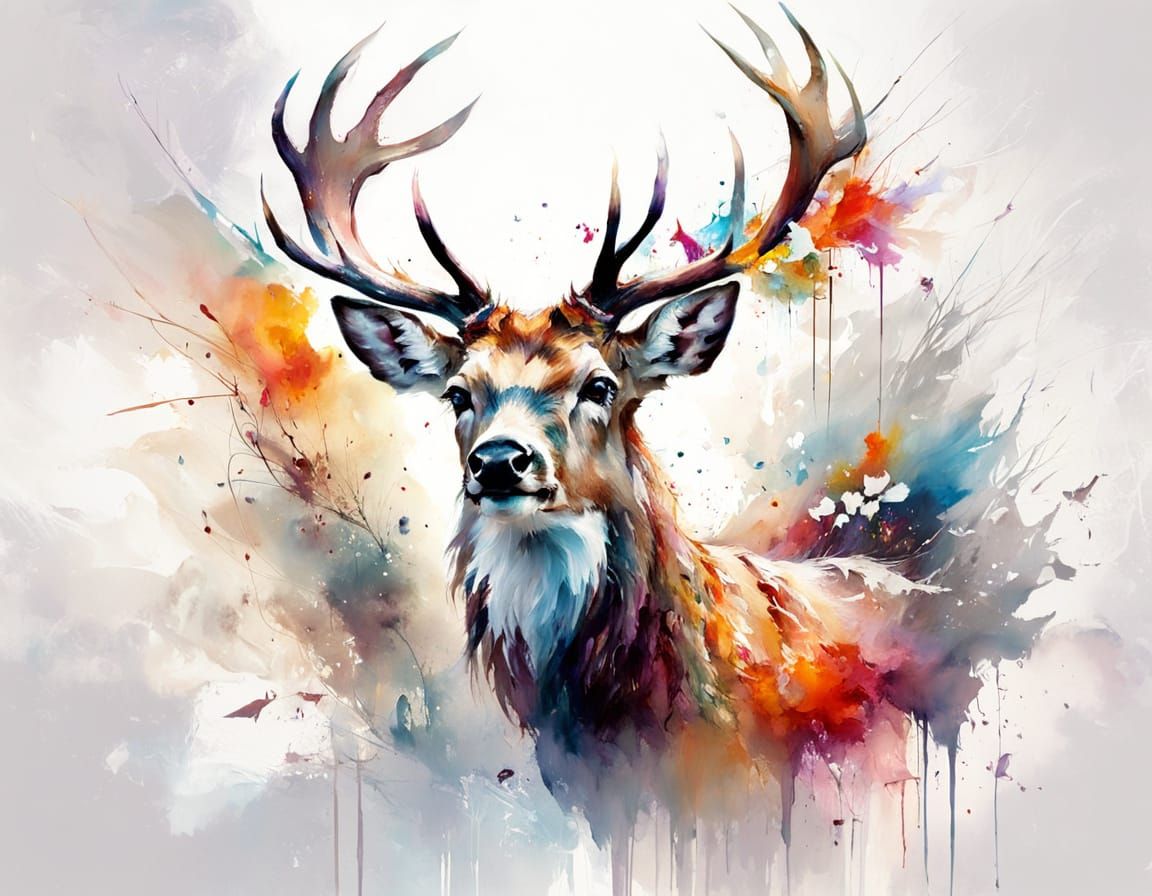 Deer in Splash Art Style with Expressive Lines
