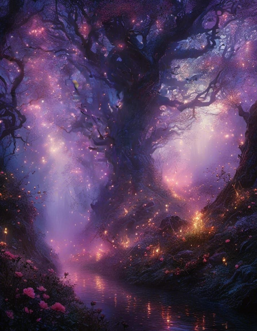 Enchanted Dark Fairycore Forest in Maximalist Style