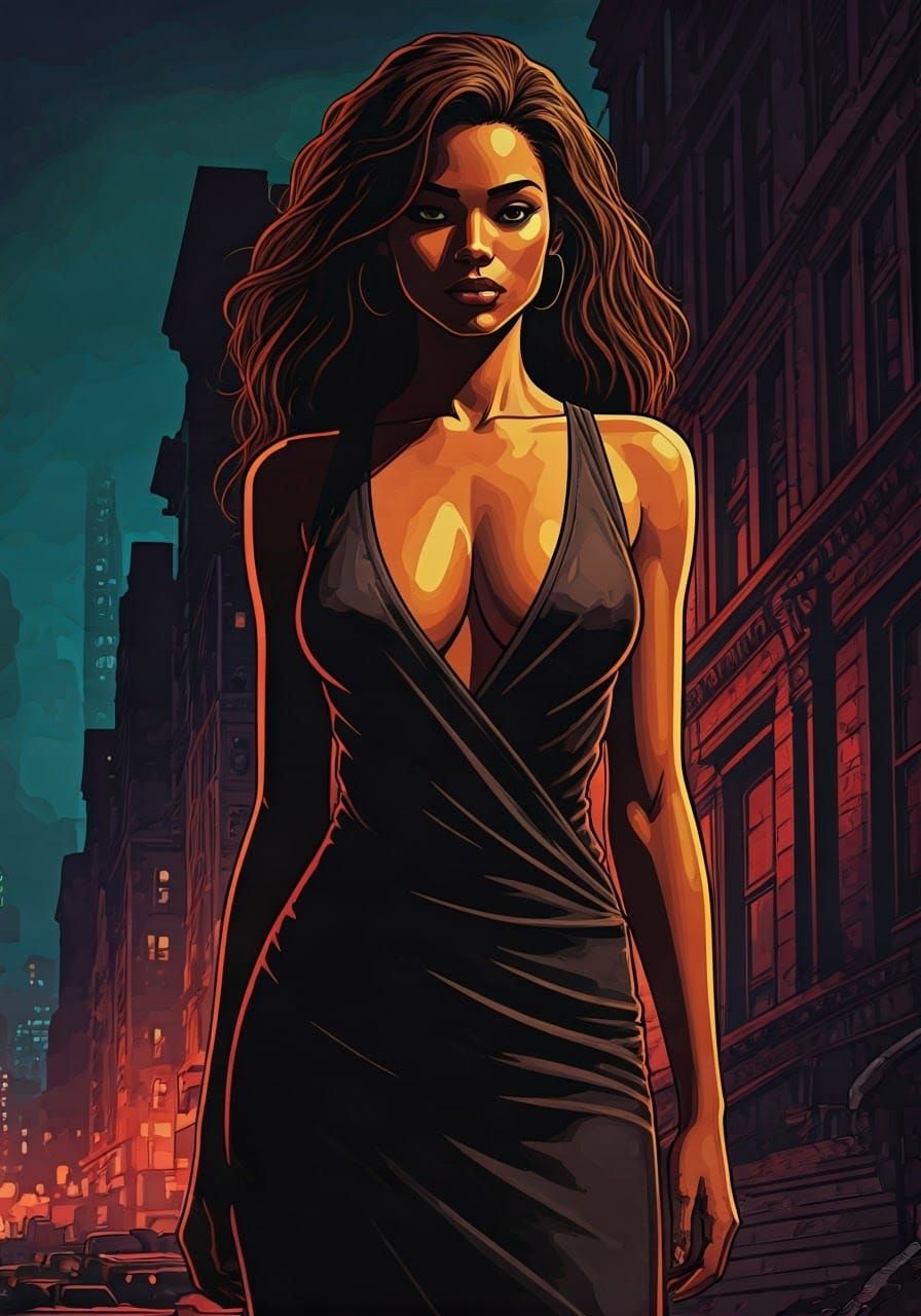 Striking Feminine Figure in Graphic Novel Style