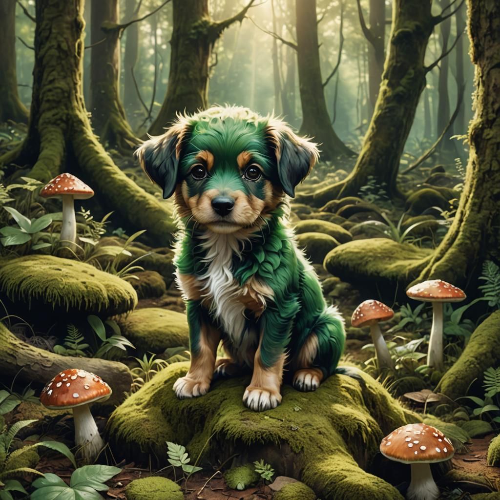 Whimsical Forest Puppy in Golden Hour