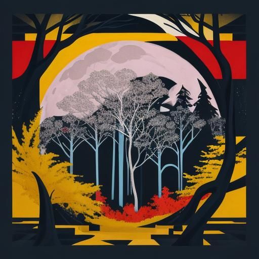 Cubist Moonrise with Key Tree