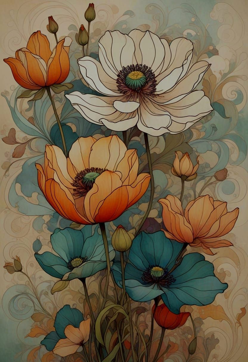 Impressionist Lotus Flower in Vibrant, Swirling Colors