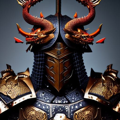 Dragon Samurai in Intricate Armor, Digital Illustration