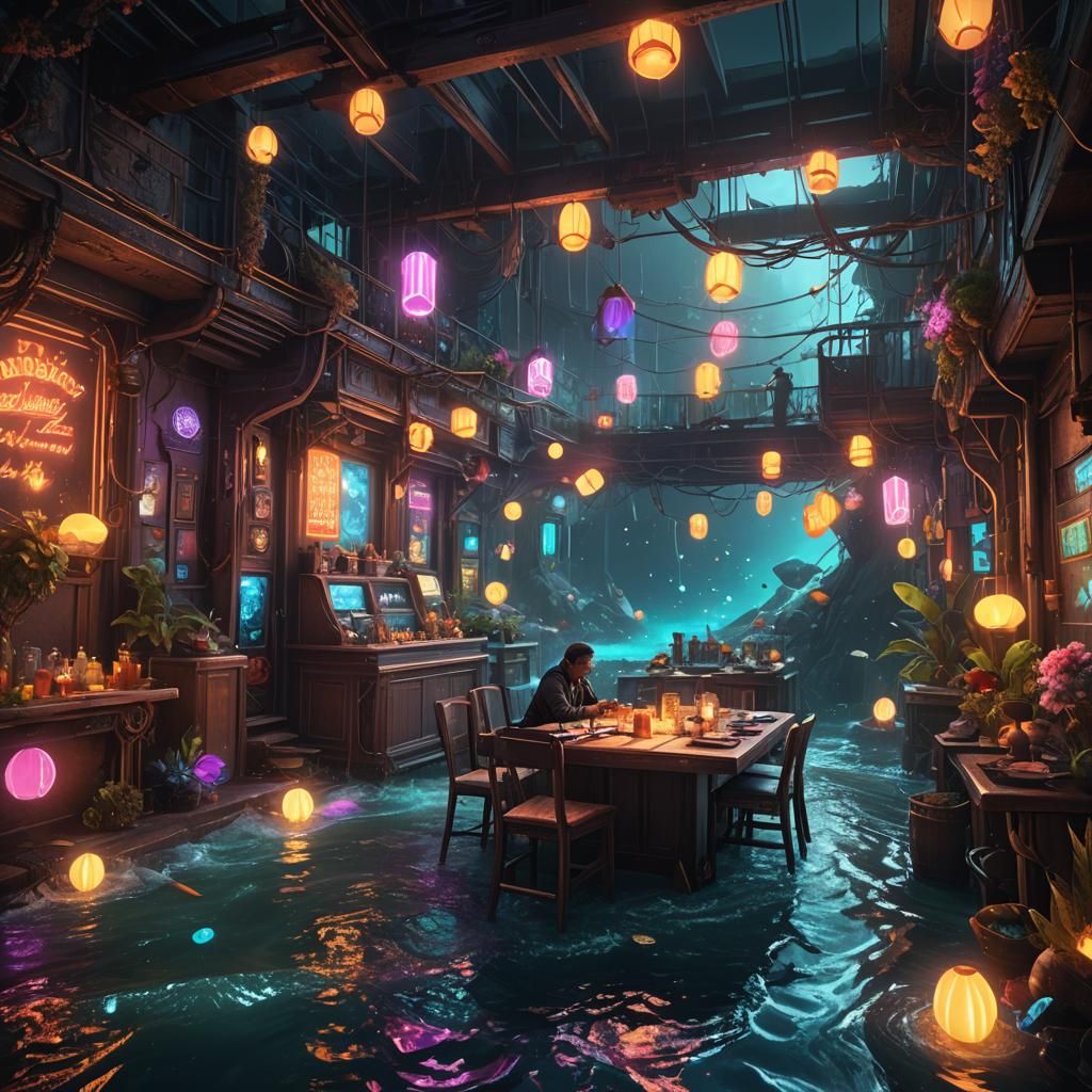 Fantastical Neon Cityscape in Detailed Digital Painting