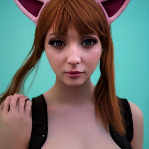 Cute Girl with Cat Ears in 3D Shading