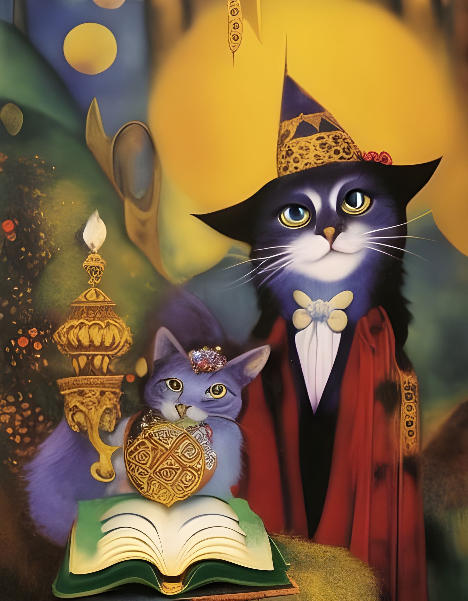 Anthropomorphic Warlock Cat Casting Spell in Cave