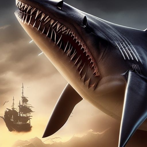 Epic Mega Shark Demon Digital Matte Painting