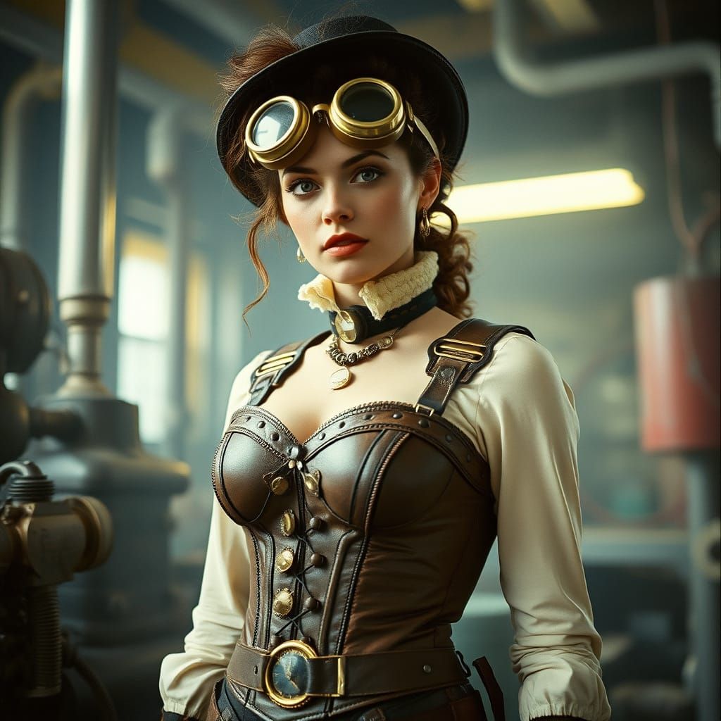 Steampunk Inventor in Industrial Setting