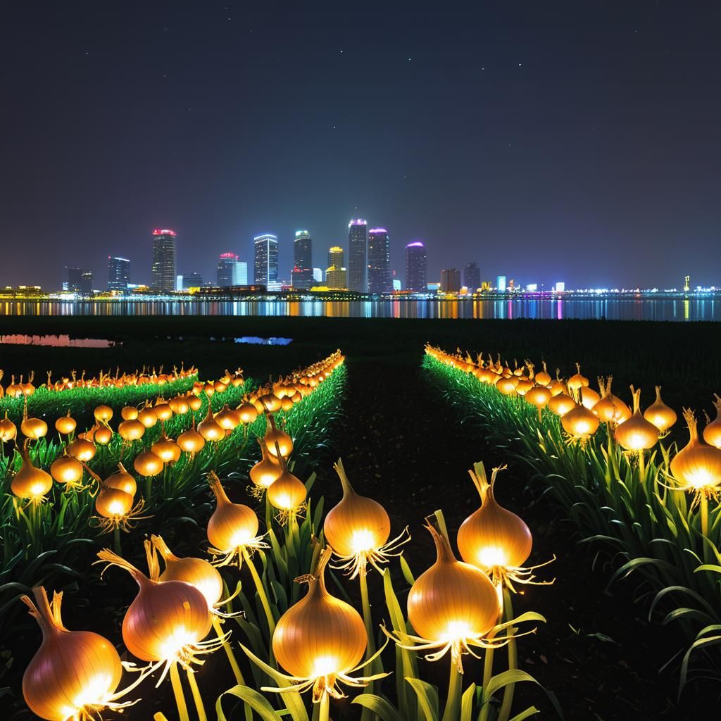 Illuminated Onion Cityscape at Night