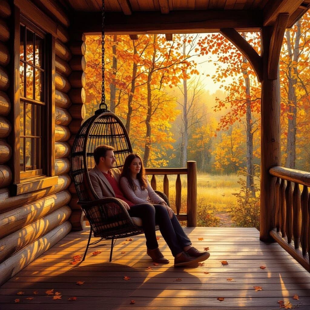 Cozy Swing Chair at Rustic Log Cabin