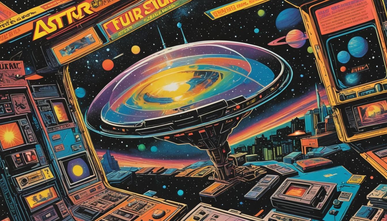 Retrofuturistic Comic Book Cover in Astro Futurism Style