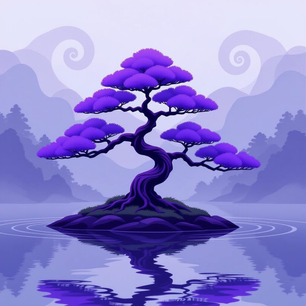 Ethereal Purple Bonsai by River in Zentangle Style
