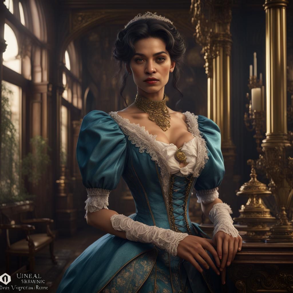 Hyperrealistic Jasmine in Victorian Dress