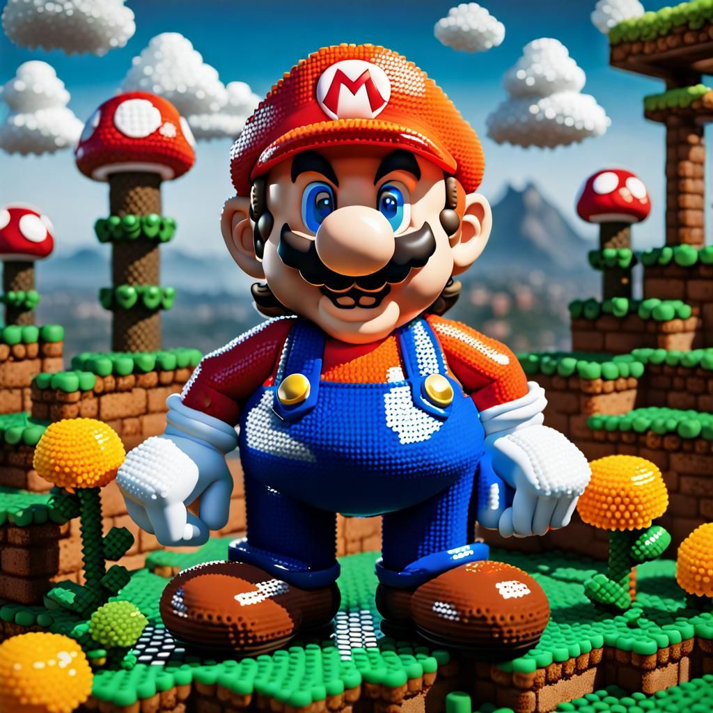 Mario Bros Hama Bead Art: Detailed Matte Painting