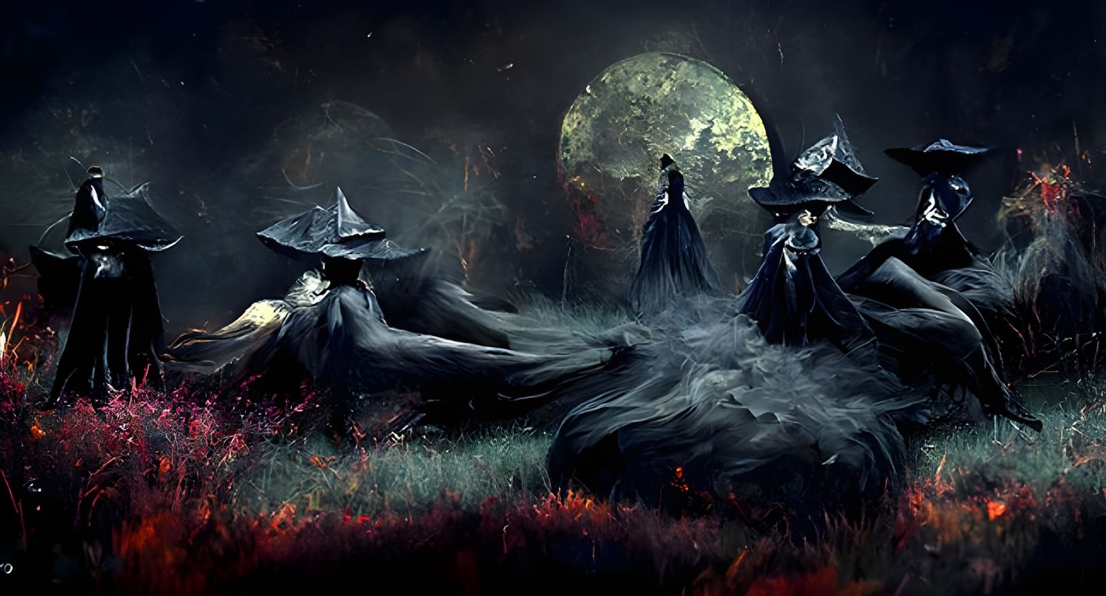 Midnight Witch Coven in Dark Twisted Woods