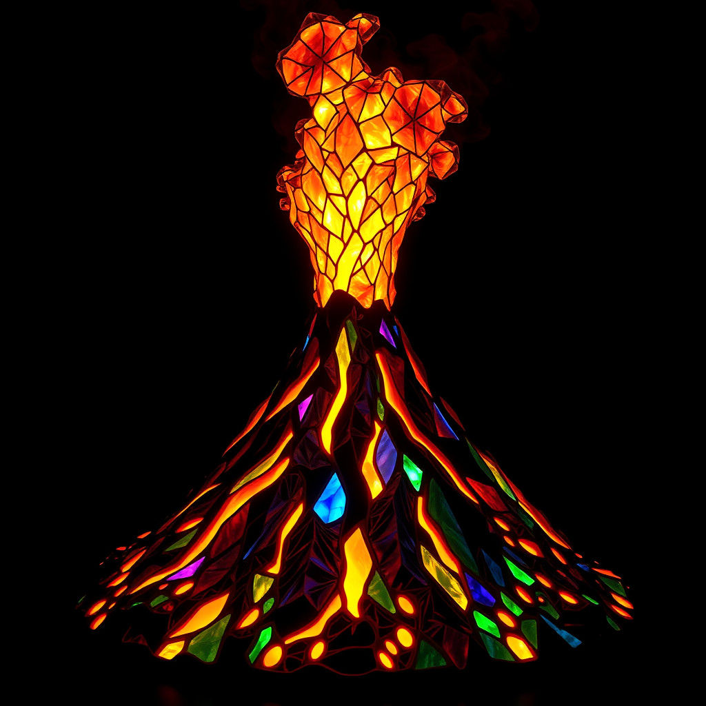 Stained Glass Volcano Eruption in Hyperreal 3D