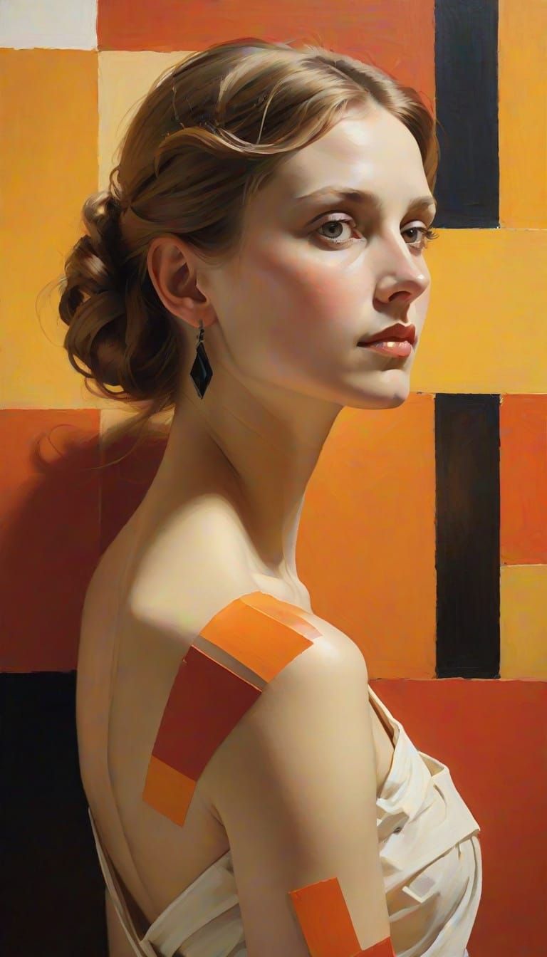 Woman in Profile Merged with Geometric Wall Art