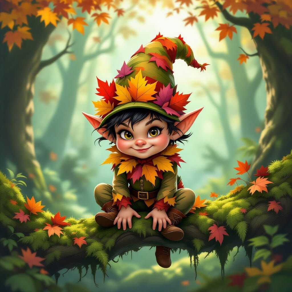 A mischievous imp wearing a jaunty cap woven entirely from v...