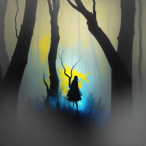 Fauvist Oil Painting: Girl in Misty Forest