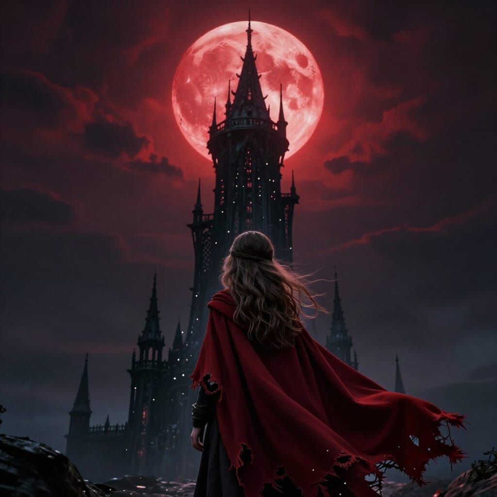 Adventurer Girl Before Ethereal Dark Tower