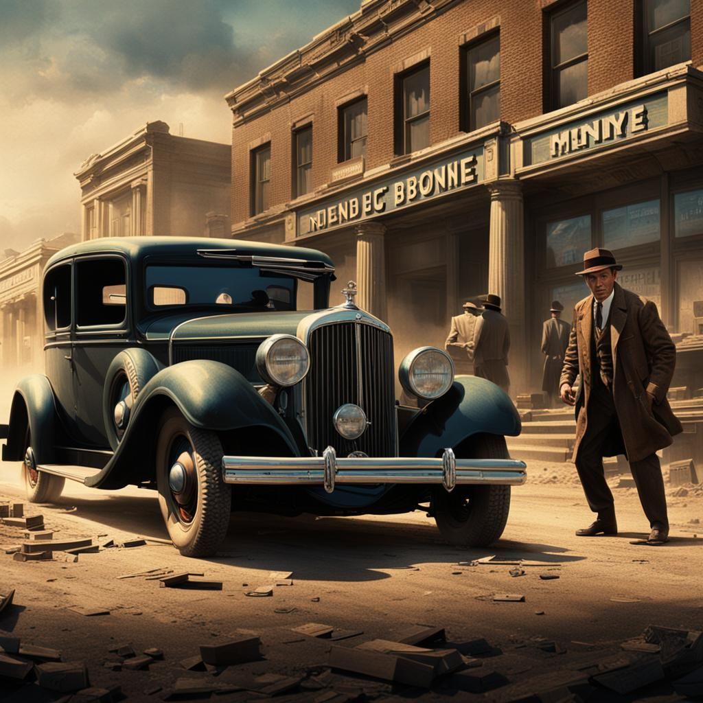 Bonnie and Clyde Bank Robbery: Digital Matte Painting
