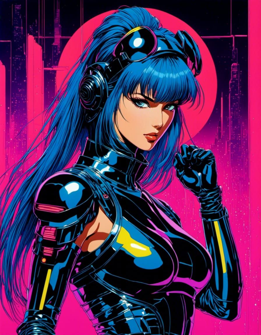 Cyberpunk Ninja in 80s Anime Style