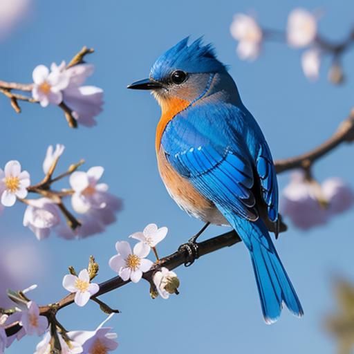 Bluebird on a Blossoming Spring Branch