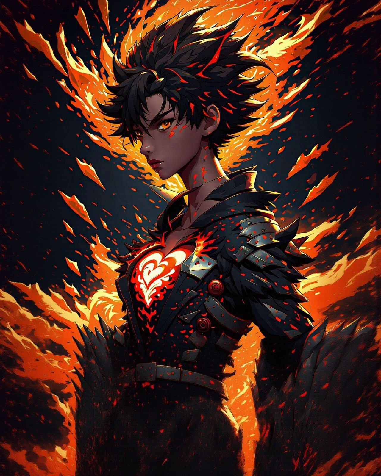 Fiery Heart in Dark Void Anime Splash Art