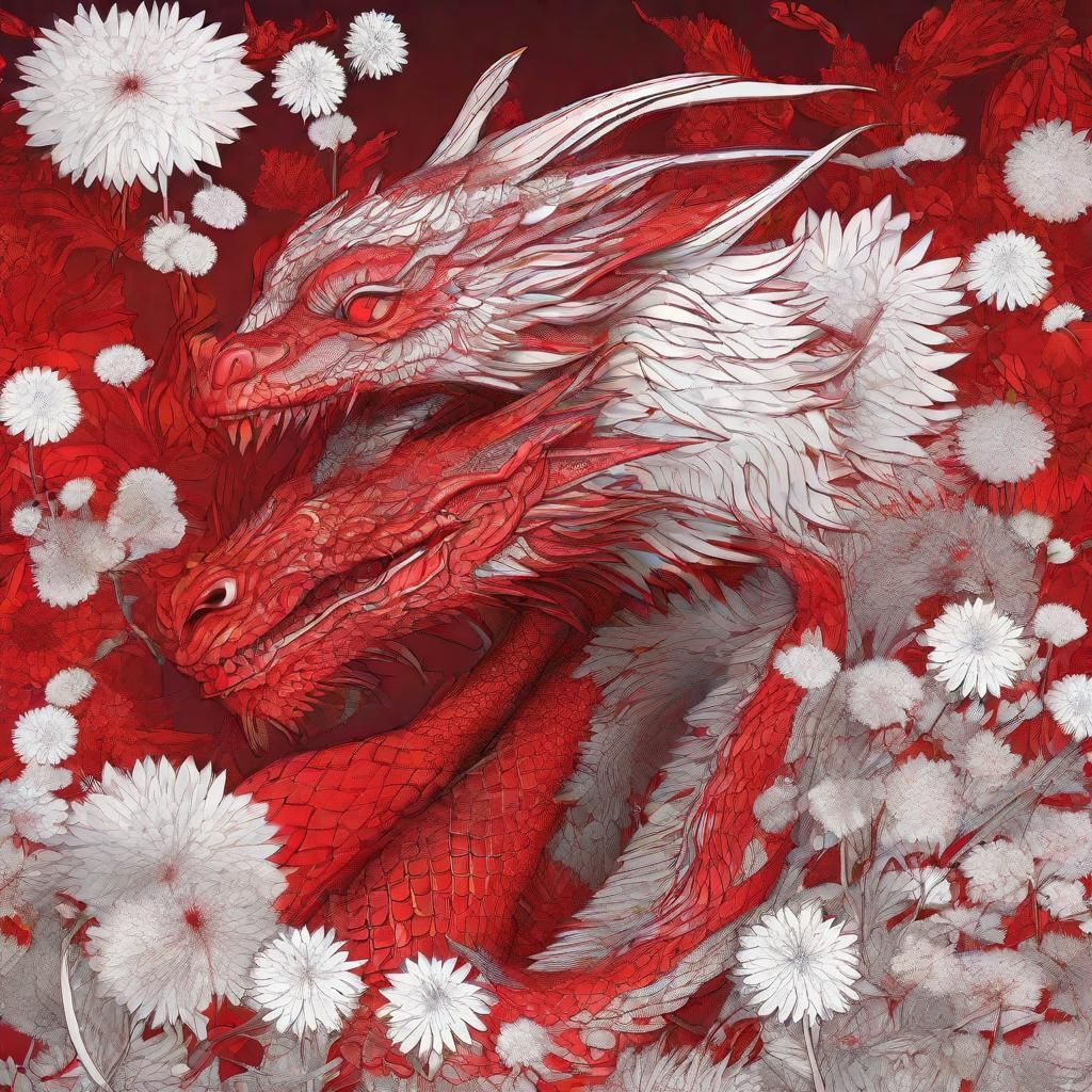 Art Nouveau Red Dragon with Dandelions Thermal Image