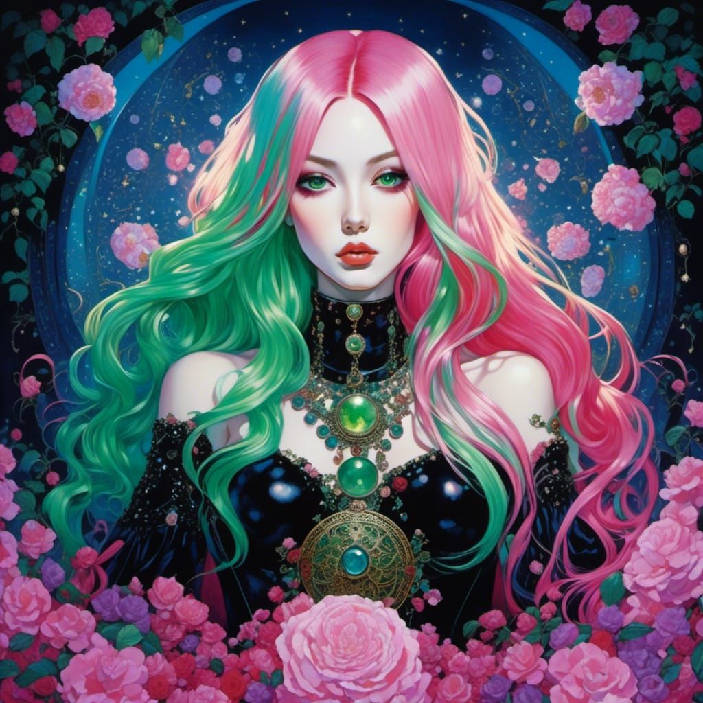 Manhwa Star Princess with Pink Hair in Surreal Goth Style