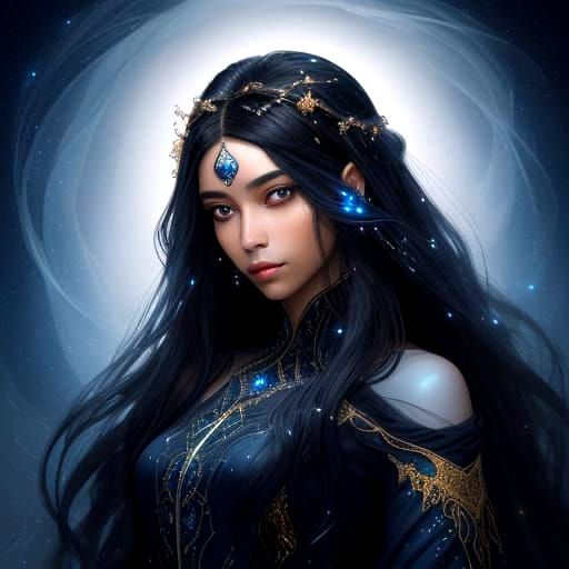 Ethereal Dark Fantasy Maiden in Shimmering Gown