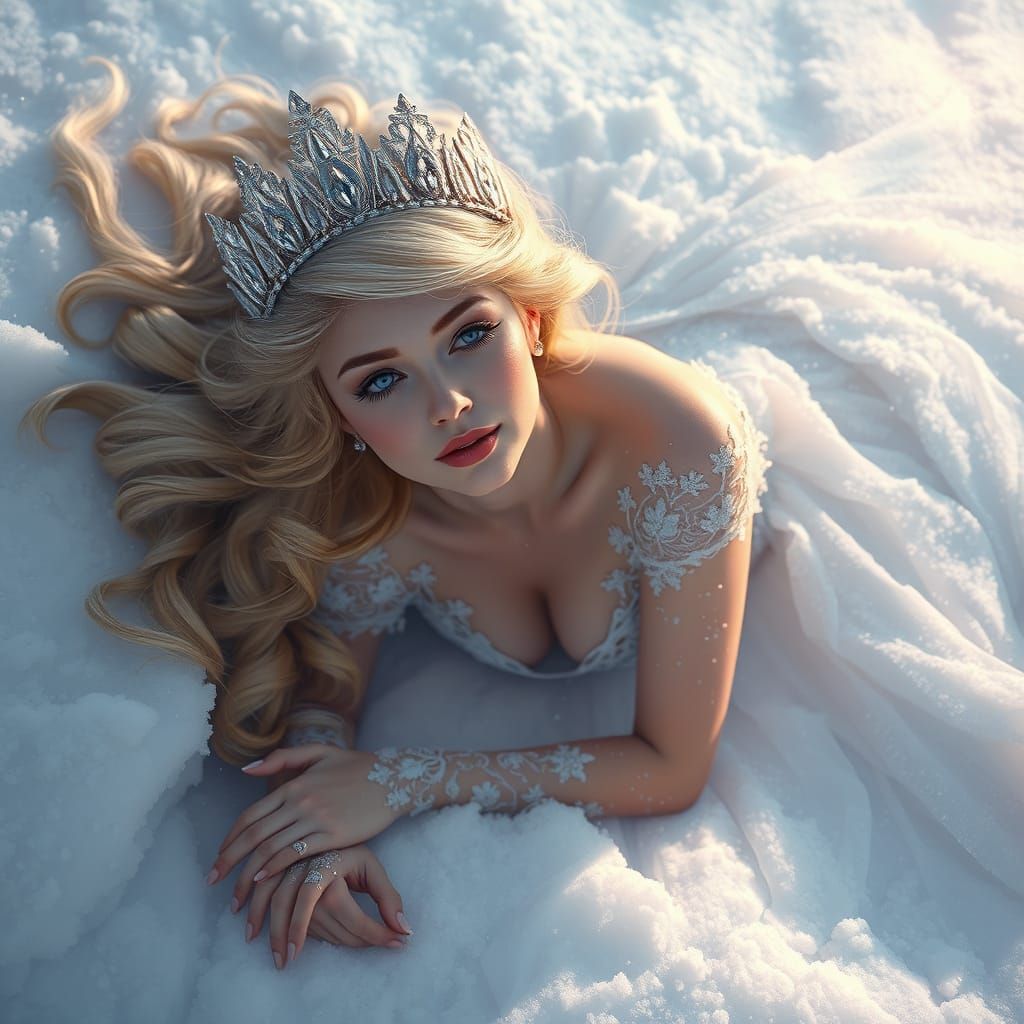 Surreal Ice Princess in Dreamy Winter Landscape