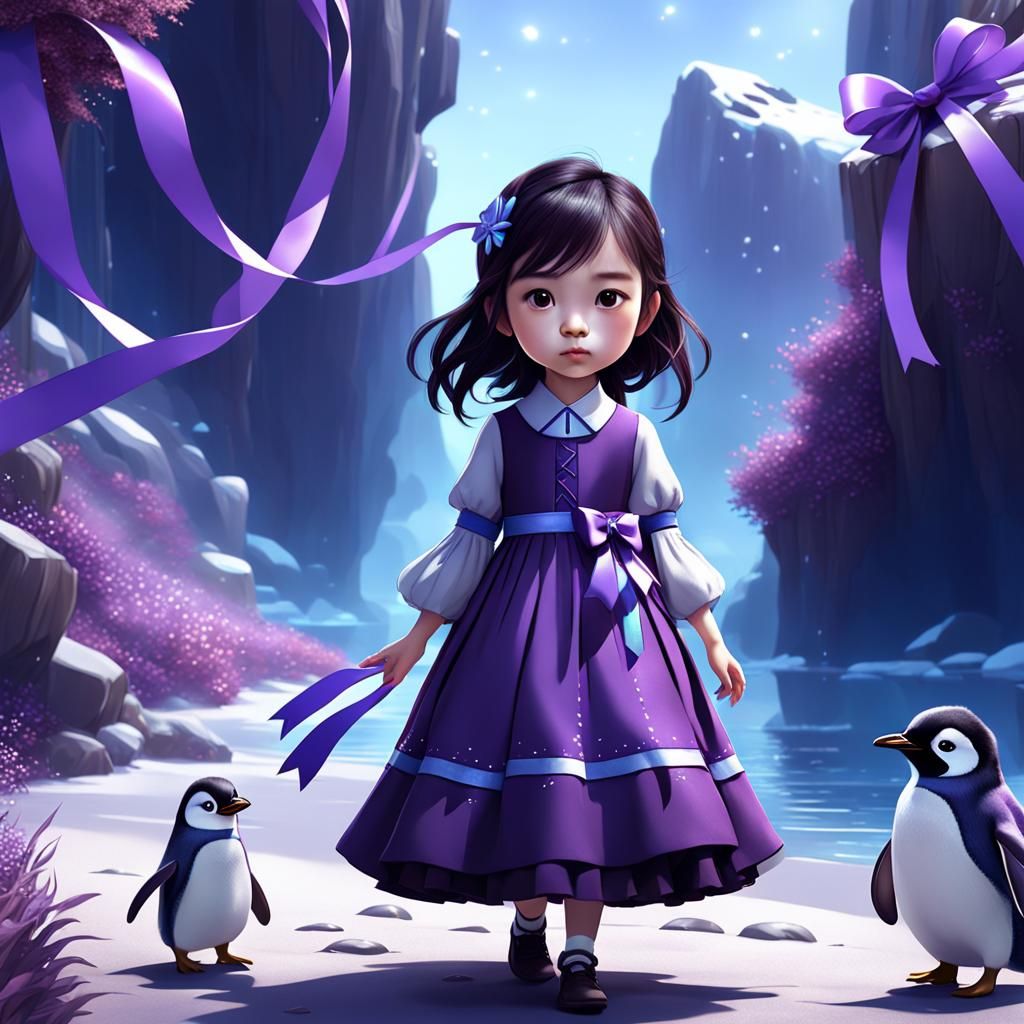 Korean Girl with Penguin: Fantasy Concept Art