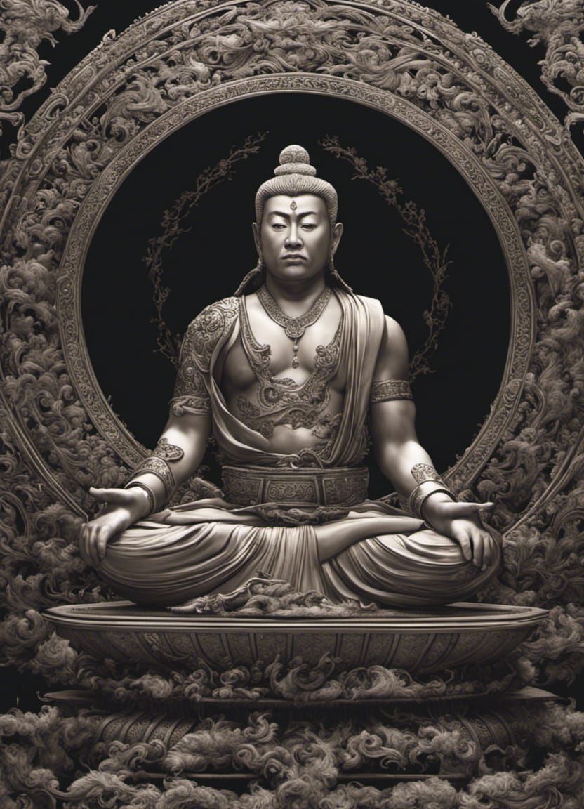 Meditating Kung Fu Master Absorbing Light and Dark