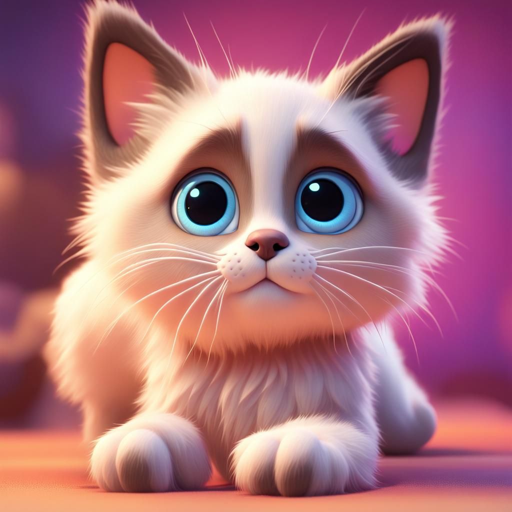 Cute Ragdoll Kitten in Pixar Style 3D Art