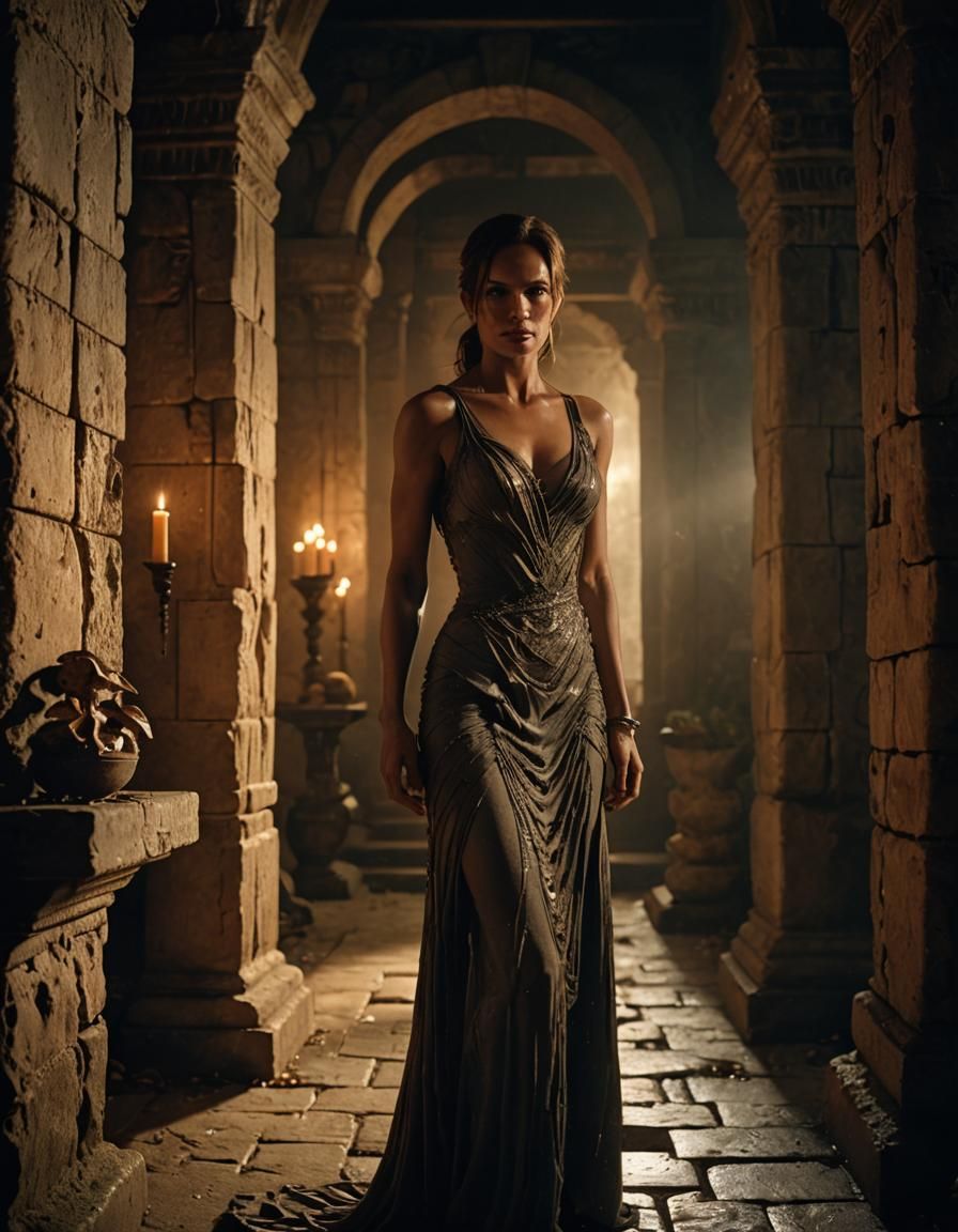 Lara Croft in Dinner Dress, Cinematic Film Still