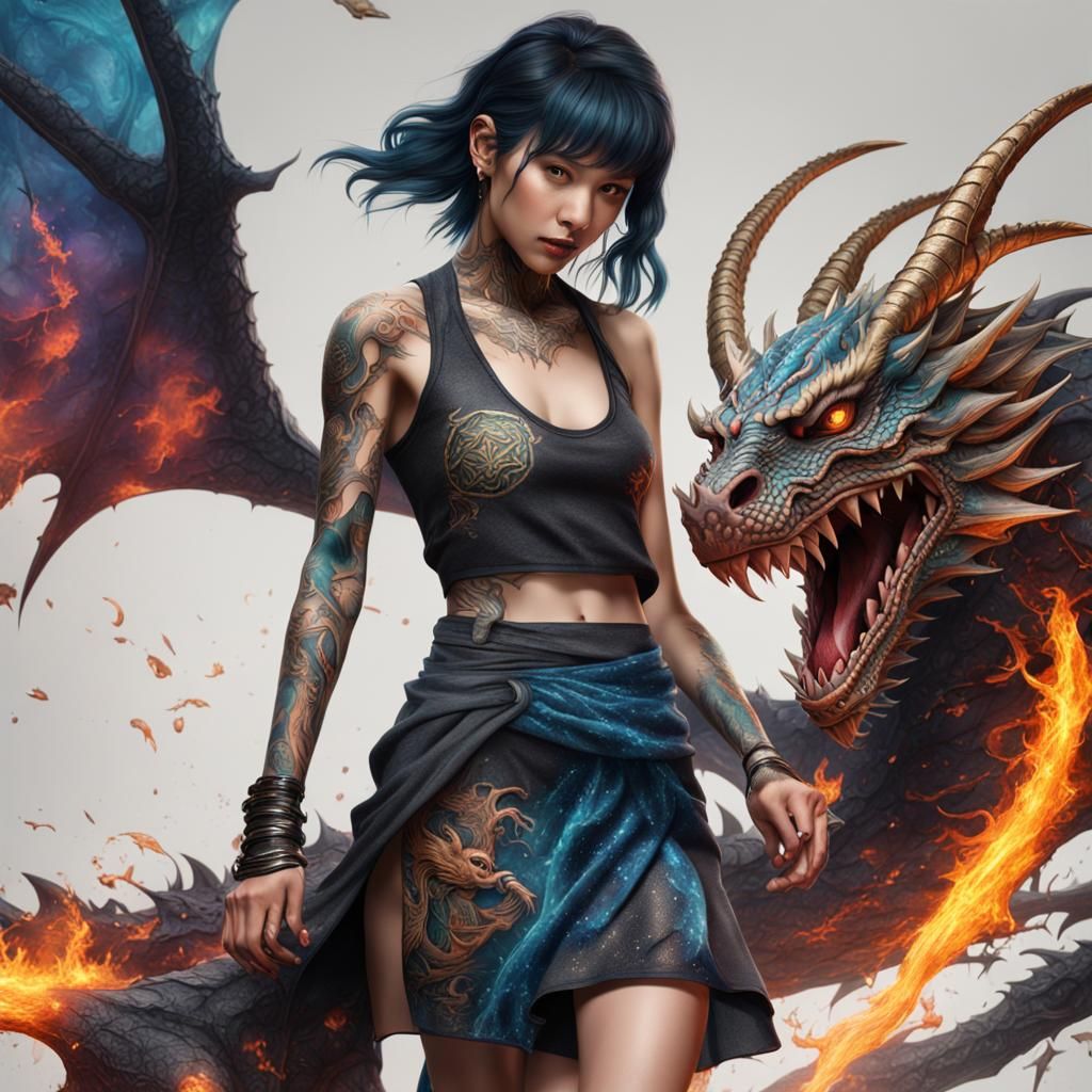 Ink Dragon Tattoo Art on Woman's Leg