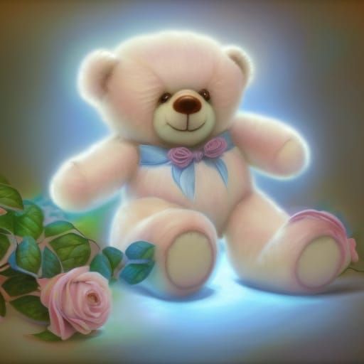 Teddy Bear with Rose: Detailed Matte Painting