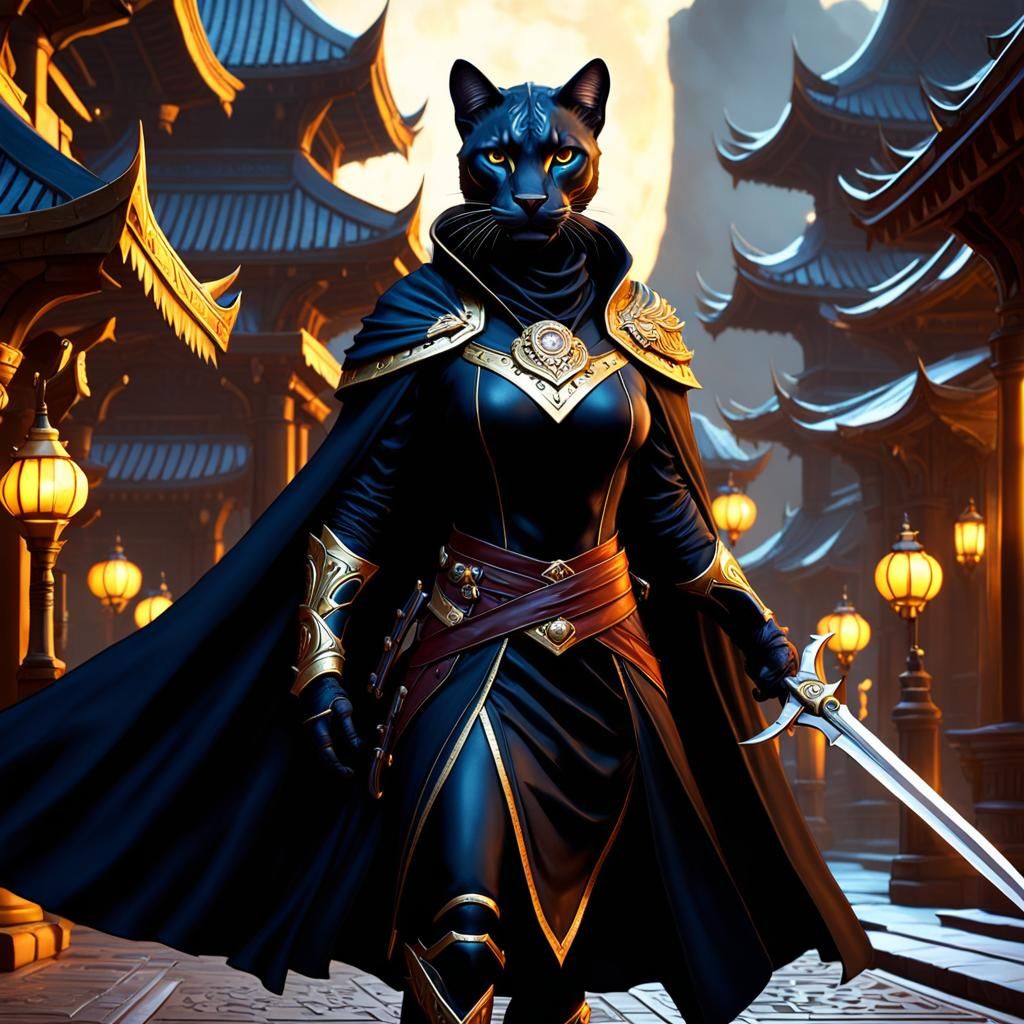 Black Tabaxi Rogue in Dark Fantasy Style