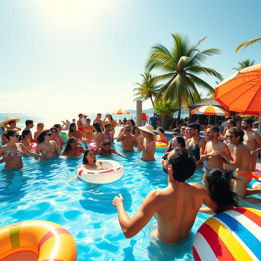 Vibrant Beach Party Scene in Colorful Style