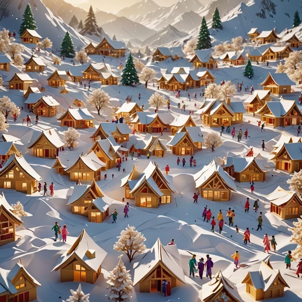 Festive Christmas Celebration in Snowy Mountains: Digital Ar...